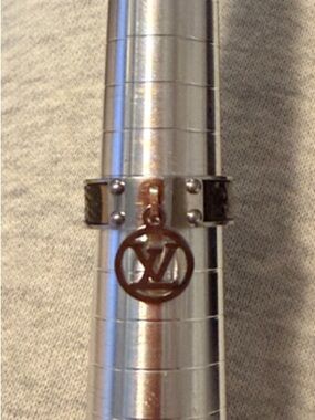 Silver Studded Ring with Round Monogram Charm